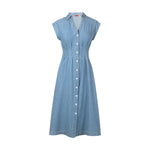 Load image into Gallery viewer, 2025 New Women Dress V Neck High Waisted Spring Summer Commuting Female Flying Sleeve Girdling Pleated Casual Long Dress