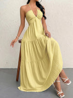 Load image into Gallery viewer, Women's Casual Dresses Halter Backless Yellow Tiered Flowy Boho Dress Spring Summer Beach Vacation Breathable Dress