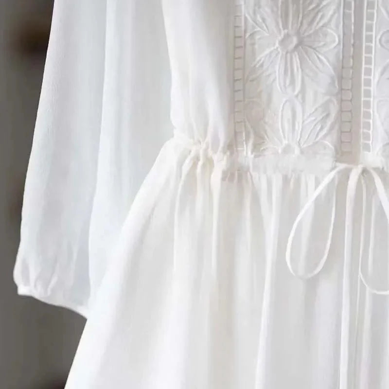 Embroidered Chiffon Dress For Women Spring/Summer New High end Dresses Loose Mom Long Dresses Femme Vestidos New ﻿
