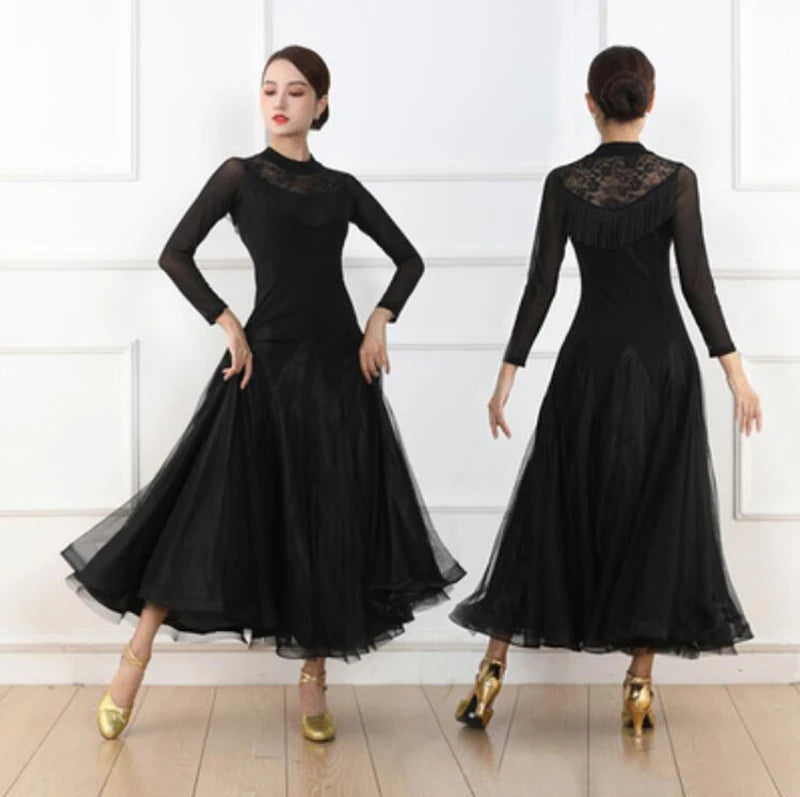 Ballroom Dancing Dresses Women Simple Black Elegant Flamenco Modern Dance Skirt Lady's Standard Waltz Ballroom Dance Dress