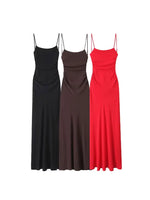 Load image into Gallery viewer, Draped Midi Dress for Women, Straight Neck, Thin Straps, Backless Female Dresses, Chic Fashion
