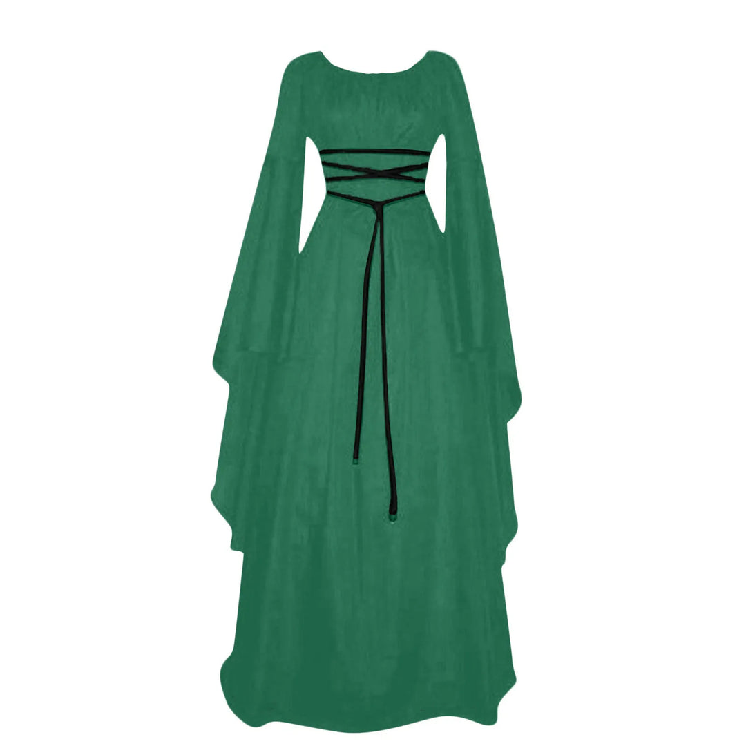 Women'S Halloween Costume Long Sleeved Round Neck Lace-Up Waist Irregular Dresses Medieval Retro Elegant Evening Dress