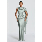 Load image into Gallery viewer, Women's Elegant Party Dresses Draped Cape Satin Evening Gown, High Neck Corset Back Formal Dress with Ruched Waist 2026