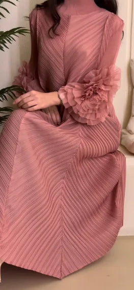 Women Elegant Evening Party Dresses 2025 Summer New Solid Colour Classic Long Sleeve Plate Flower Design Prom Dresses Female