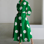 Load image into Gallery viewer, Fashion Dress Women Spring New Long Sleeve Turn-down Collar High Waist Print Button Elegant Big Hem Loose Commute Female Dress