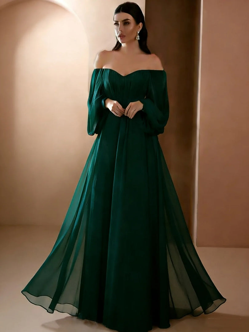 Dresses For Woman Elegant vestidos Solid Color Slim Robe Evening Dress Sexy One Line Neck Simple Style Long Sleeves Simple Style