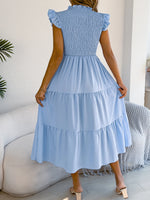 Load image into Gallery viewer, Spring Summer Elegant Ruffled Dresses for Women 2026 Casual Vacation Solid Color Round Neck Sleeveless Long Dress Blue Green
