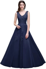 Load image into Gallery viewer, Women Burgundy Evening Dress Lace Appliques Tulle V-Neck Sexy Backless Prom Dresses A-Line Floor-Length Sleeveless Party Vestido