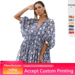 Load image into Gallery viewer, Women Dresses Summer  V Neck Tied Rope Loose Casual Dress Half Sleeve Printing Sundress Boho Dress Beach Vacation Short Dress