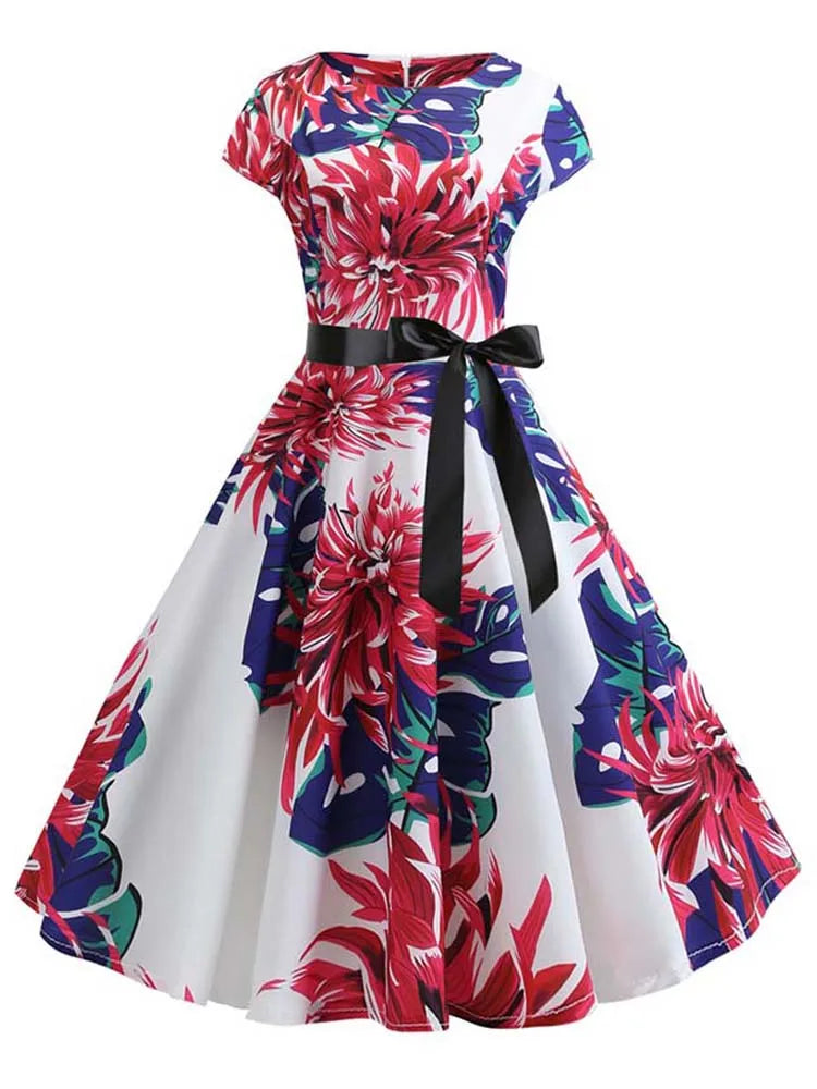 Women Summer Music Note Print Dress 50s 60s Robe Retro Swing Casual Vintage Party Dresses Vestidos