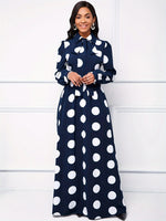 Load image into Gallery viewer, Casual Dresses Elegant Women Long Dress Sleeve Female Robe Bow Knot Polka Dots Girl's Vestidos Lady's Maxi Dresses
