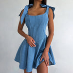 Load image into Gallery viewer, Denim Dress for Women Sexy Adult Clothing Fashionable Hot Girl Collar Bow Tied Strap Skirt Waist Dress Hight Street Style Summer
