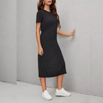 Load image into Gallery viewer, Women's Elegant Summer Dress with Round Neck and Slit Hem, Suitable for Daily Work, Casual Wear, Shopping, Parties, and Concert Outfits