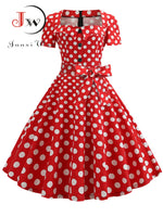 Load image into Gallery viewer, Women Summer Dress Elegant Retro Vintage 50s 60s Robe Rockabilly Swing Pinup Dresses Casual Red Party Vestidos