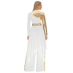 Load image into Gallery viewer, Women Worship Liturgical Dance Performance Costume Lyrical Dresses 2pcs Long Sleeve Asymmetrical Hem Dress with Wide-Leg Pants