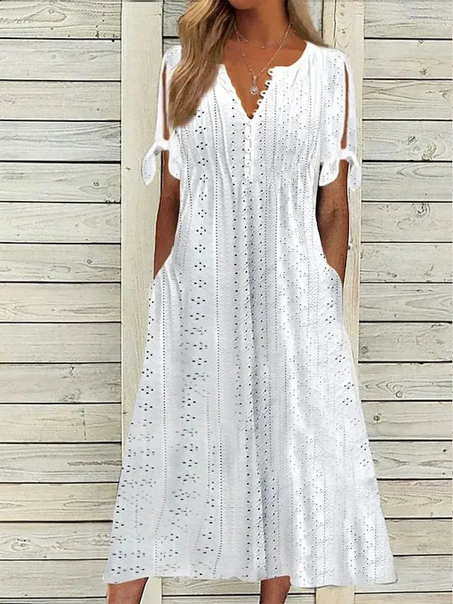 New women's dress, with slits and open V-neck, lace ruffles, elegant mid-length women's casual party dress