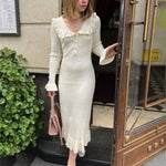 Load image into Gallery viewer, Dresses 2025 Woman Ruffled Dress Knitted Bodycon simple Style Solid Color Temperament Elegant Commuting All-match Casual Trendy