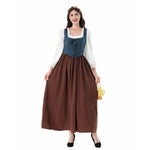 Load image into Gallery viewer, Women Medieval Dress Renaissance Retro 1860s Tavern Maid Cosplay Strap Waist Dress Halloween Oktoberfest Beer Party Costume