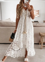 Load image into Gallery viewer, Women's Dress White Hollow Out Cotton Sundress Lace Sleeveless Long Splicing Summer Party Elegant Evening Woman Skirt Clothing
