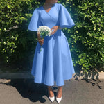 Load image into Gallery viewer, Elegant Dresses for Women V Neck Flare Sleeve High Waisted Pleated A Line Mid Calf Luxury Birthday Party Dinner Vestidos Mujer