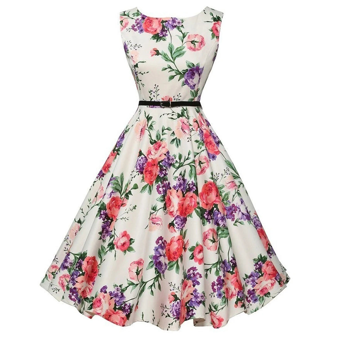 Women Dress Vintage Robe Audrey Hepburn Rockabilly Retro Sleeveless Print Party dresses Summer Vestidos