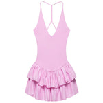 Load image into Gallery viewer, Women's Dresses 2025 Halter Pink Mini Dresses Chic v Neck Layer Ruffles Hem Dress A Line Vestido Summer Ladies Street Party Wear