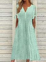 Load image into Gallery viewer, New women's dress, with slits and open V-neck, lace ruffles, elegant mid-length women's casual party dress