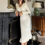Load image into Gallery viewer, Dresses 2025 Woman Ruffled Dress Knitted Bodycon simple Style Solid Color Temperament Elegant Commuting All-match Casual Trendy