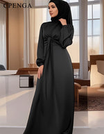 Load image into Gallery viewer, Ramadan Arabic Muslim Women Modest Dress Elegant Dubai Satin Abaya Islamic Party Clothing Holiday Travel Outfit 2025 Turkey Robe
