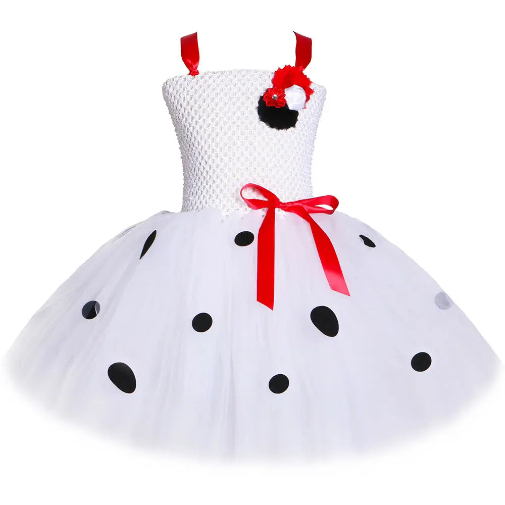 Dalmatian Costume Kids Cute Flowers Spotted Dog Tutu Dress Toddler Girls Halloween Festival Party Animal Puppy Dress Up Outfits