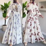 Load image into Gallery viewer, Muslim Women's Dress Casual Fashion Middle Eastern Chiffon Round Neck Tie-Dye with Belt Long Temperament Elegant Arab Dress
