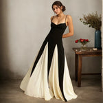Load image into Gallery viewer, Women Evening Dress Fashion Elegant Royal Sister Slim Black And White Contrast Color Strap Dress Sexy V-Neck High Waist Dresses