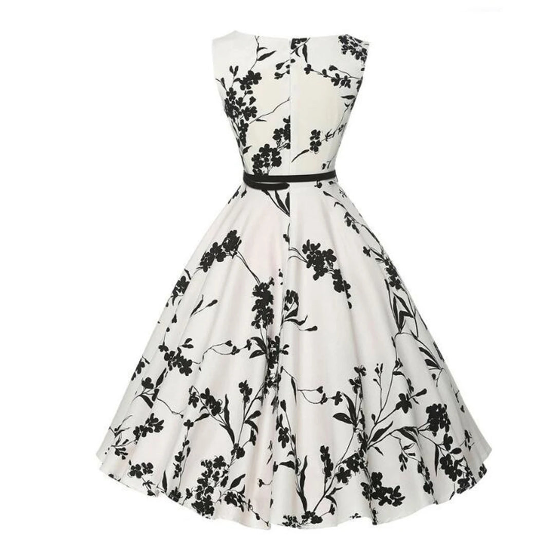 Women Dress Vintage Robe Audrey Hepburn Rockabilly Retro Sleeveless Print Party dresses Summer Vestidos
