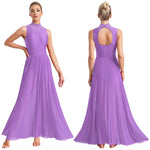 Load image into Gallery viewer, Womens Lyrical Dance Dresses Mock Neck Wide Hemline Shiny Rhinestones Maxi Dress Sleeveless Modern Contemporary Leotard Dresses