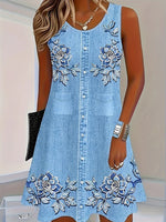 Load image into Gallery viewer, Women's Off-Shoulder Dress, Floral Embroidery, Sleeveless, Casual Spring &amp; Summer Wear