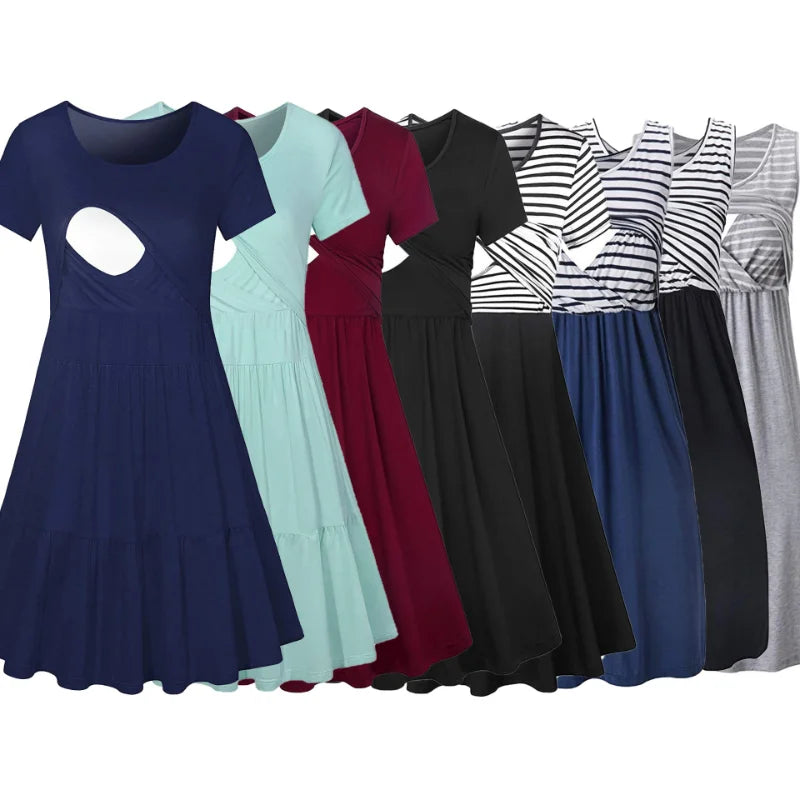 Maternity Dresses Fashion Striped Dress Summer Dress Loose Simple Sleeveless Dress Women's Clothing