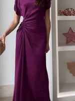 Load image into Gallery viewer, Casual O-neck Draped Gowns Dress Elegant Hight Waist Slim Fit Evening Dress Vestidos  Women Fashion Temperament Solid Long Dress