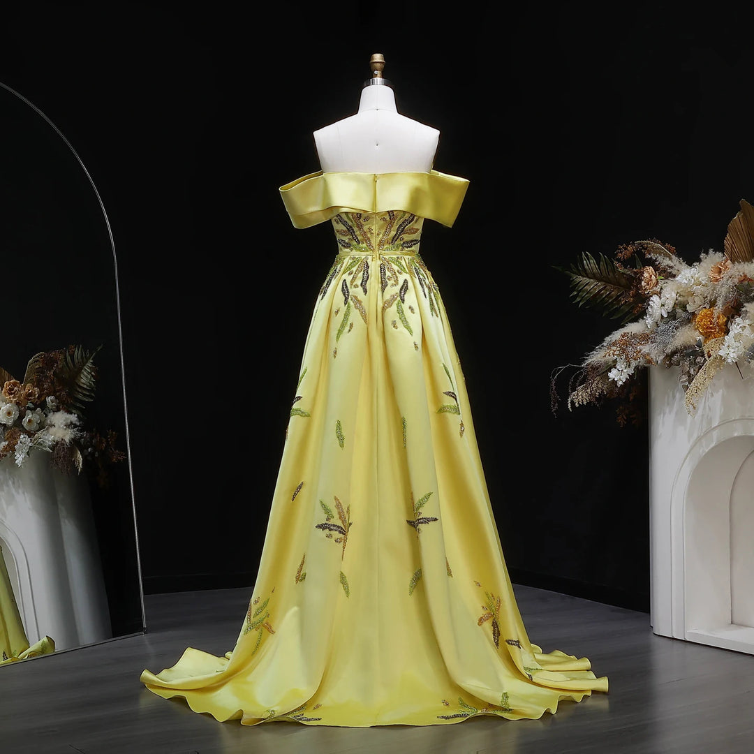 Sharon Said Evening Dresses Elegant Sheath Satin Beaded Dubai Luxury Formal Party Wedding Prom Gowns Over Skirt SS447 Customized