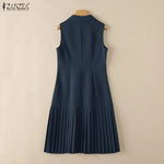 Load image into Gallery viewer, Women's Office Wear Pleated Midi Dresses Elegant Notched Lapel Double-Breasted Sleeveless Blazer Dress Summer Solid Robes Femme
