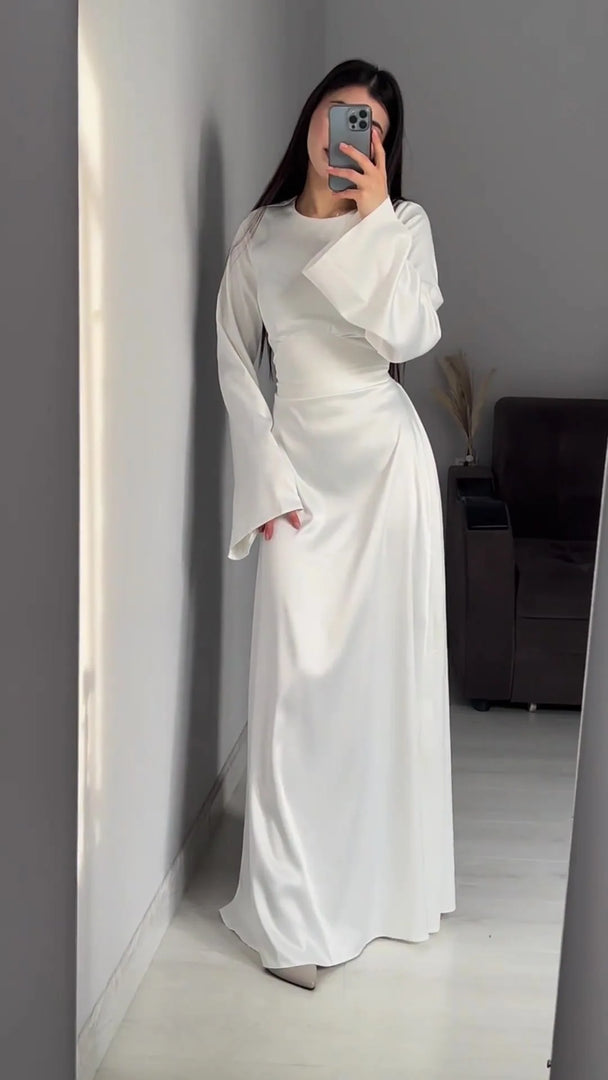 Elegant Evening Dresses For Women 2025 Summer Fashion New O Neck Long Sleeve Slim Waist-hugging Straps Robe Female Party Vestido