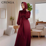 Load image into Gallery viewer, Ramadan Arabic Muslim Women Modest Dress Elegant Dubai Satin Abaya Islamic Party Clothing Holiday Travel Outfit 2025 Turkey Robe