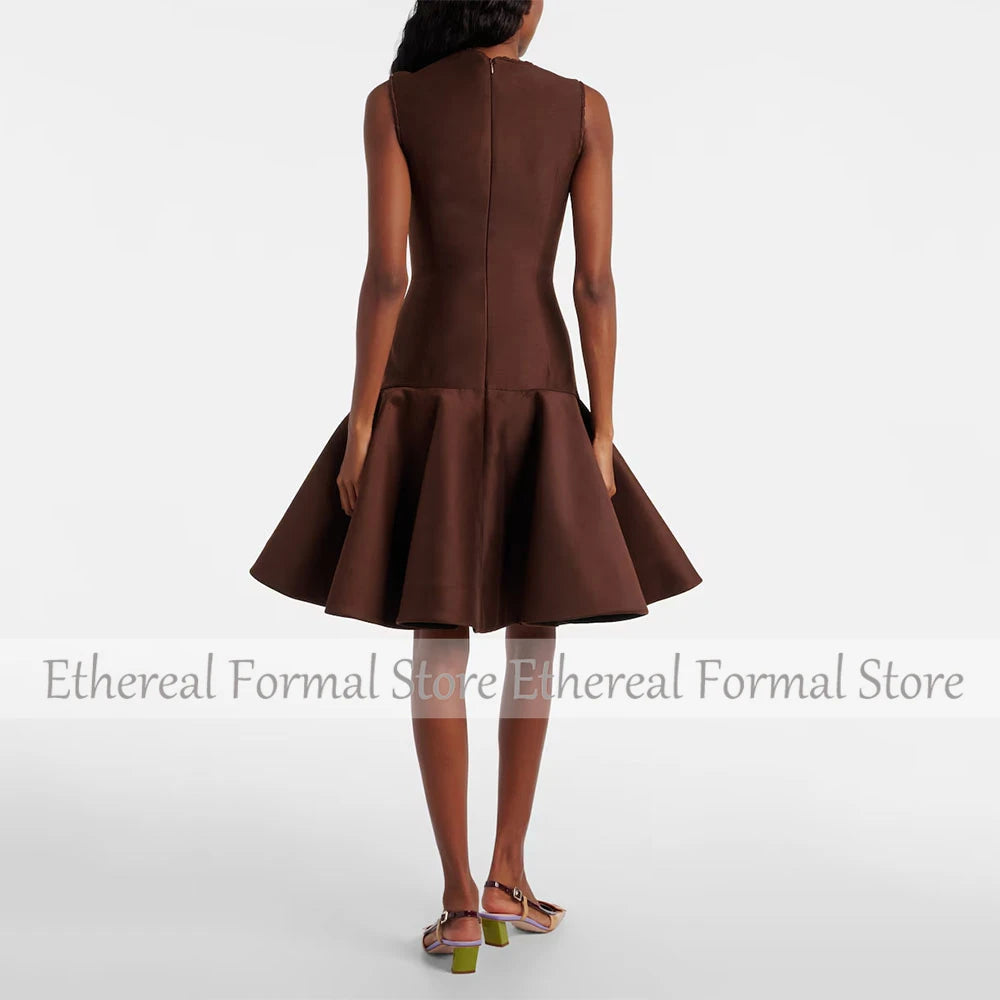 Modern Women's Evening Gown Knee Length Formal Party Dress O Neck Saudi Dress Sleeveless Prom Dress
