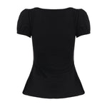 Load image into Gallery viewer, [RUOKE] Casual Y2K Contrast Color Top Women Spring Summer Square Neck Puff Sleeve Bow Slim A-line Babydoll Blouse Sweet Coquette