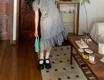 Load image into Gallery viewer, 2026 Summer Dress for Women, College Style Black and Gray Design Fungus Lace Splicing Mid-length Skirt Fairy