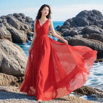 Load image into Gallery viewer, Women's Summer Red Dress New Fashion V-neck Sleeveless Chiffon Long Dress Seaside Vacation Bohemia Beach Dress Vestidos Female