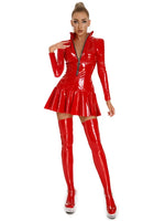 Load image into Gallery viewer, Women Sexy Glossy Pvc Leather Umbrella Dress Plus Size Shiny Latex Pleated Short Skirt Hot Porn Zipper Open Breast Exposing