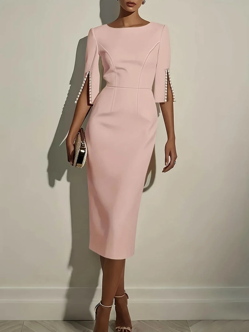 2025 Dress for Women Fashion Comfortable Office Solid Color Commuter Bead Slim and Elegant Evening Party Dress