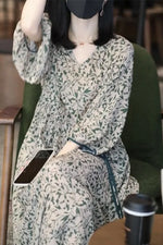 Load image into Gallery viewer, Floral Dress for Women Spring New Style 7-quarter Sleeves Chic Loose Slim Print Skirt Mid-length