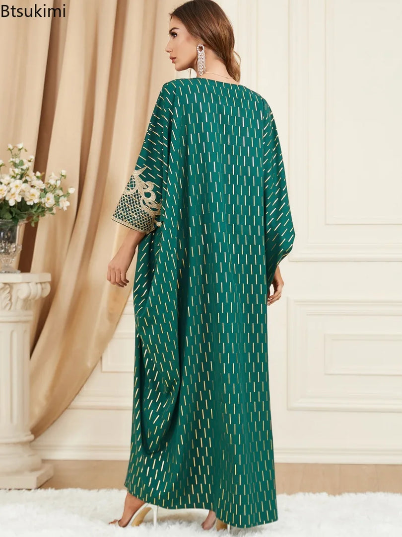 Muslim Dresses Women Elegant Long Robe Middle East Dubai Loose Abaya Bat Sleeve V-neck Tassel Evening Dress Femme Party Vestidos