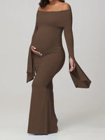 Load image into Gallery viewer, Women Maternity Dresses For Photoshoot Sexy Off Shoulder Long Sleeve Bodycon Pregnancy Baby Shower Maxi Gown